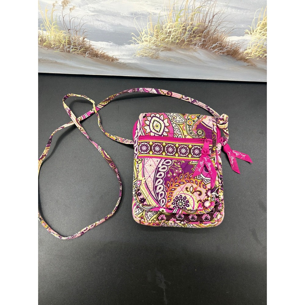 Vera Bradley Pink Purple Paisley Quilted Cotton Crossbody Bag ID Wallet